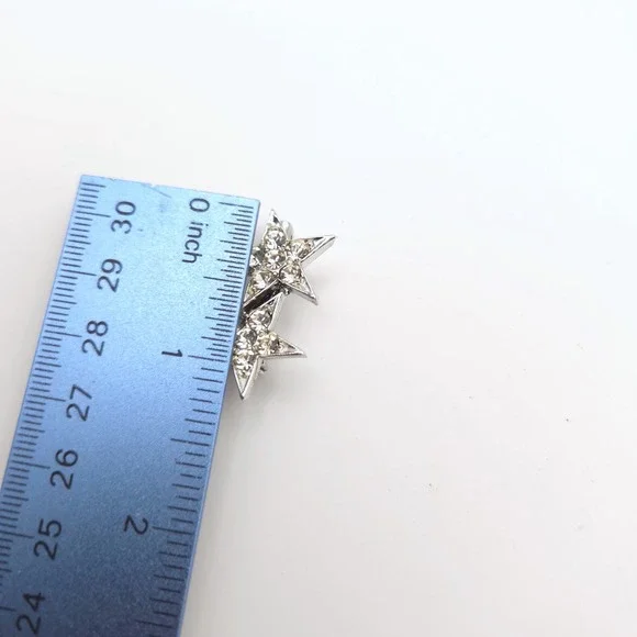 Silver Tone Triple Star Rhinestone Brooch Celestial Cluster Pin Clear Crystal - Picture 4 of 4